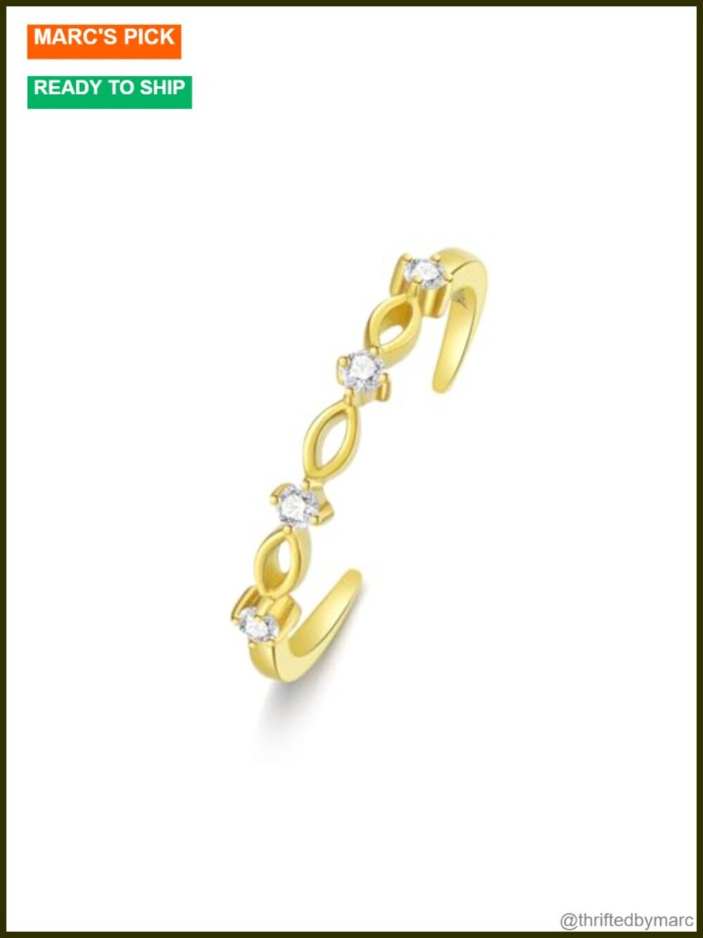 10K Yellow Gold Adjustable Open Toe Ring with CZ Leaf Moonstone for Women